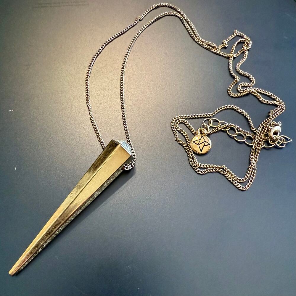 Gold Tone Spike Rhinestone Pendant Chain Necklace